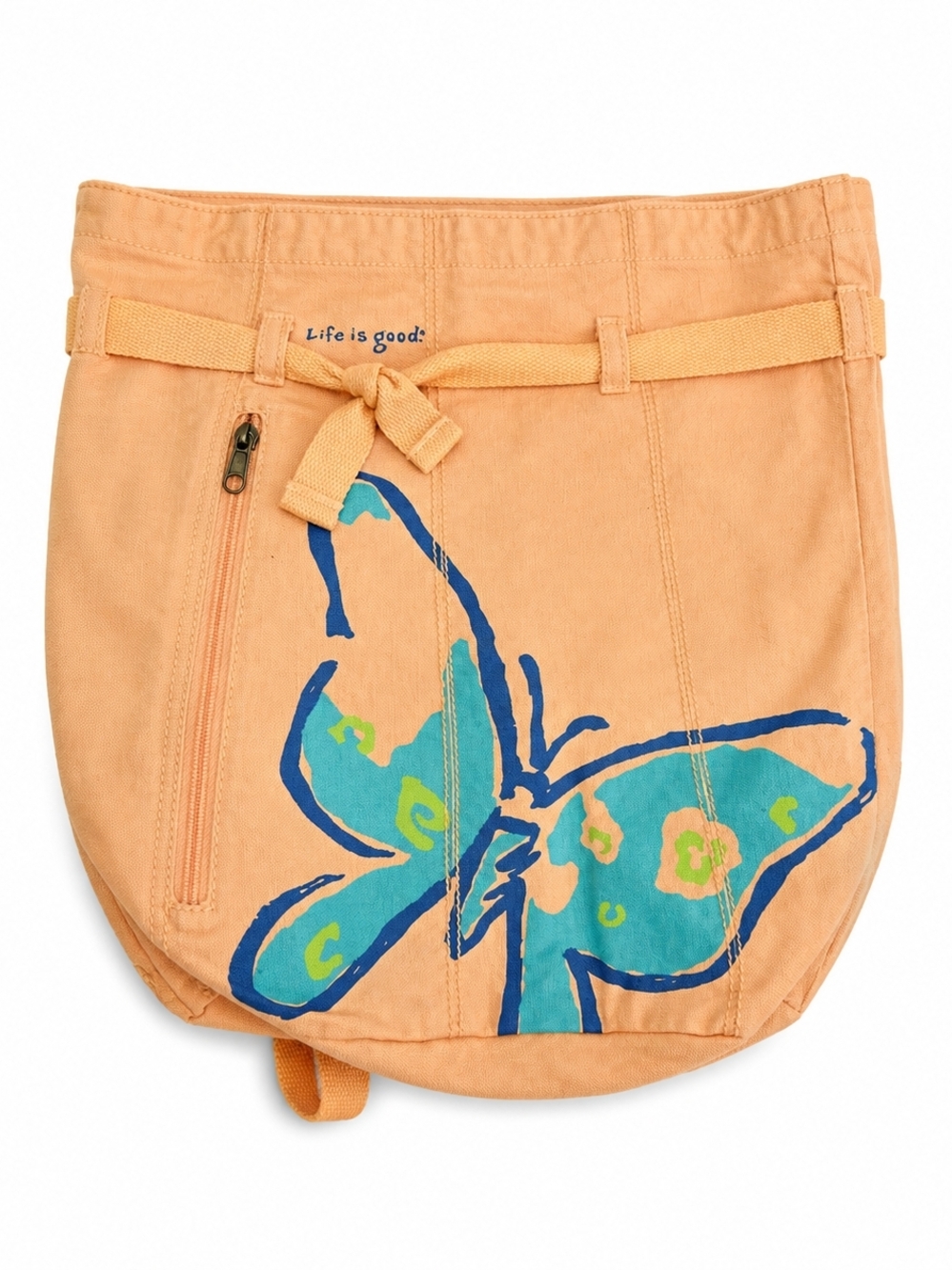 Life is Good Peach Butterfly Tie Backpack
